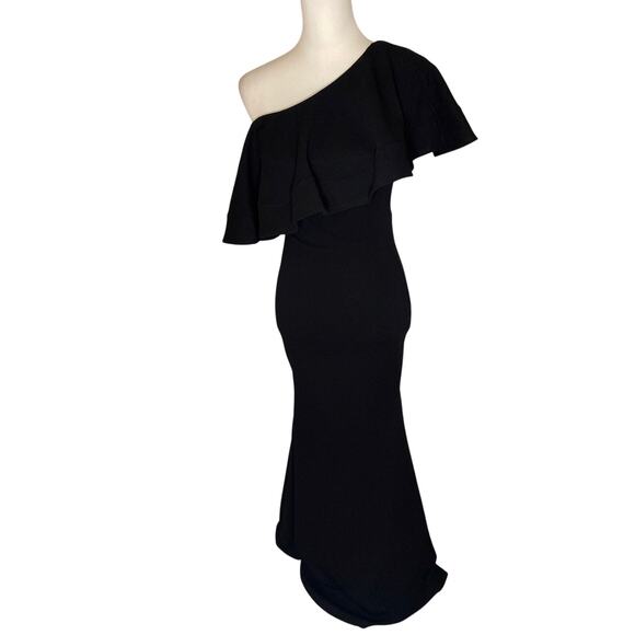 Lulus So Amazed Black One-Shoulder Maxi Dress Ruffle Small - Picture 2 of 6